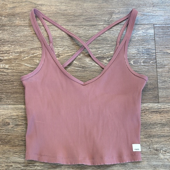 Vuori Ribbed Crop Tank Top Pink Mauve Marsala Women's Size Small Yoga Gym Workou - Picture 2 of 8